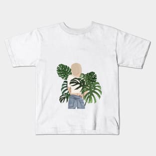 Girl With Monstera Plants Kids T-Shirt